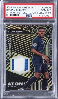 2019-20 Panini Obsidian Atomic Material Electric Etch Yellow #AMKM Kylian Mbappe Patch Card (#07/10) - PSA GEM MT 10